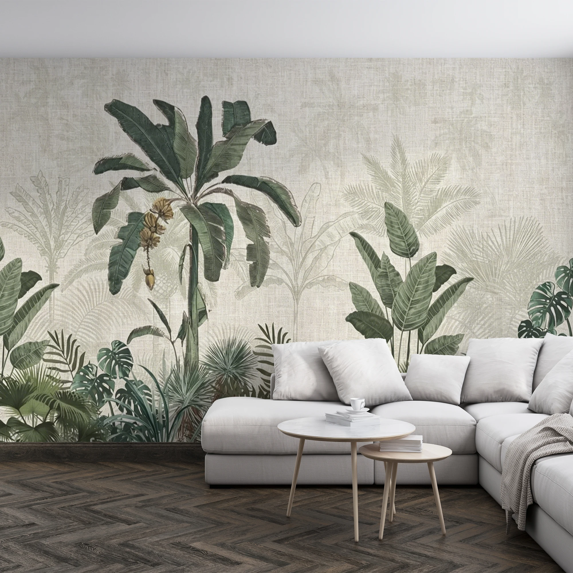 Milofi Custom Mural Wallpaper Vintage Tropical Banana Palm Monstera Leaf Linen Texture Living Room Bedroom Wall Decor Papel De P