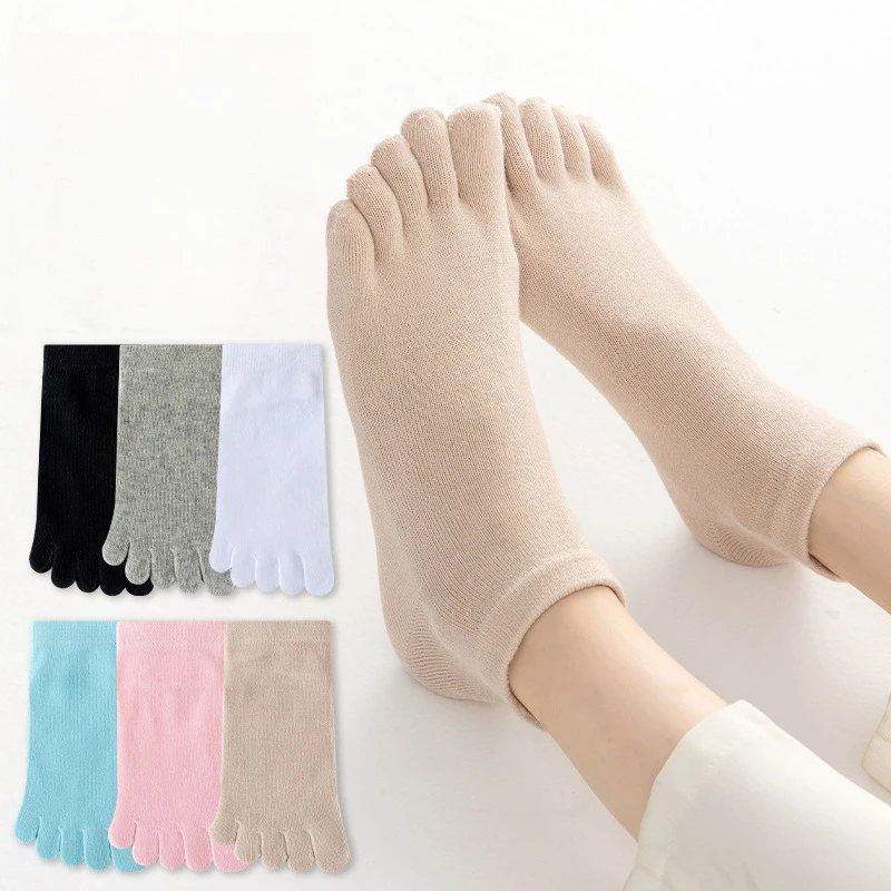 Women Five-Finger Short Cotton Socks Summer Thin Breathable Soft Absorb Sweat Sports High Elastic Invisible Short Split Toe Sock