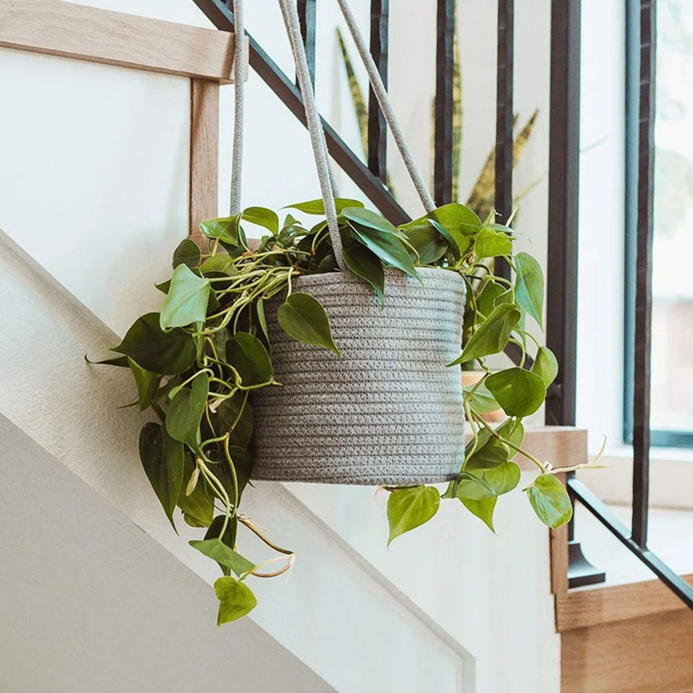 

1pc Woven Flower Pots Holder Retro Plant Basket For Indoor Garden Hanging Rope Planter Storage Container Flowerpot Hanger