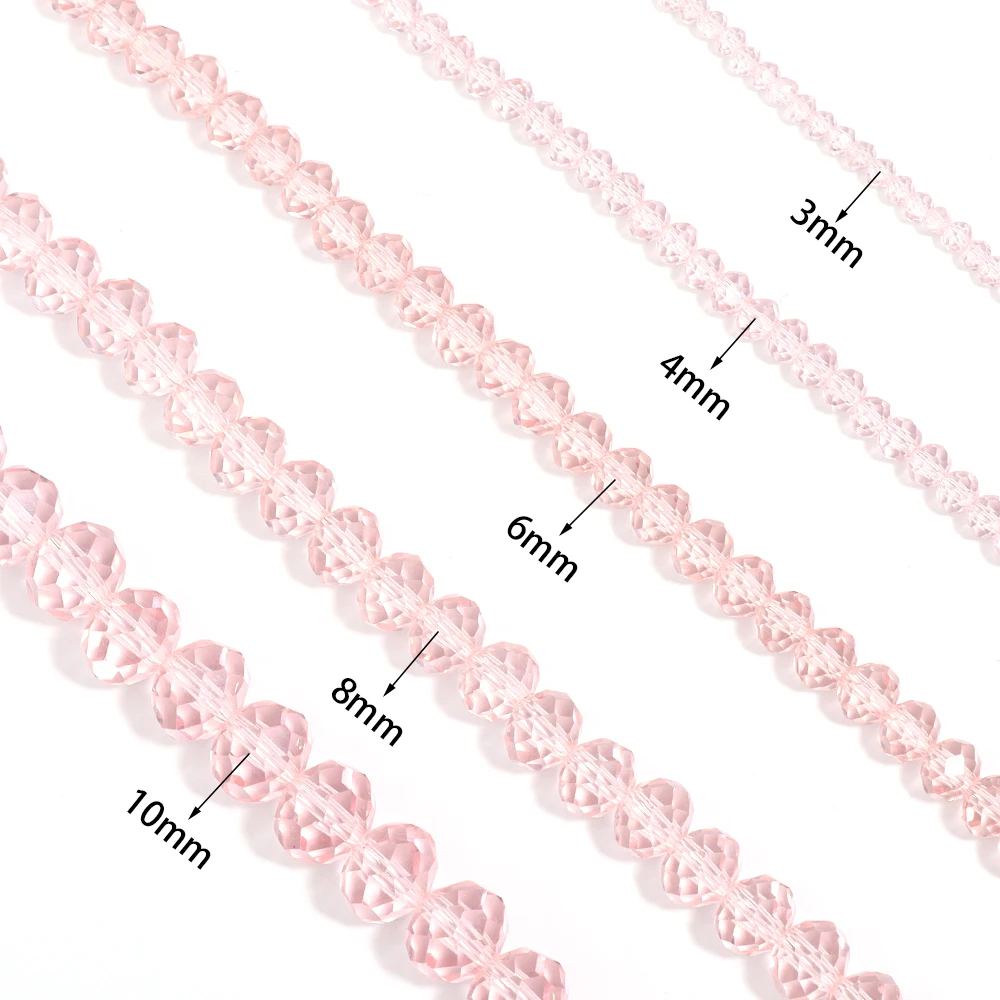 3 4 6 8 10mm Pink Crystal Beads Loose Spacer Flat Faceted Rondelle Glass Beads For Jewelry Bracelets Necklace Making Wholesale