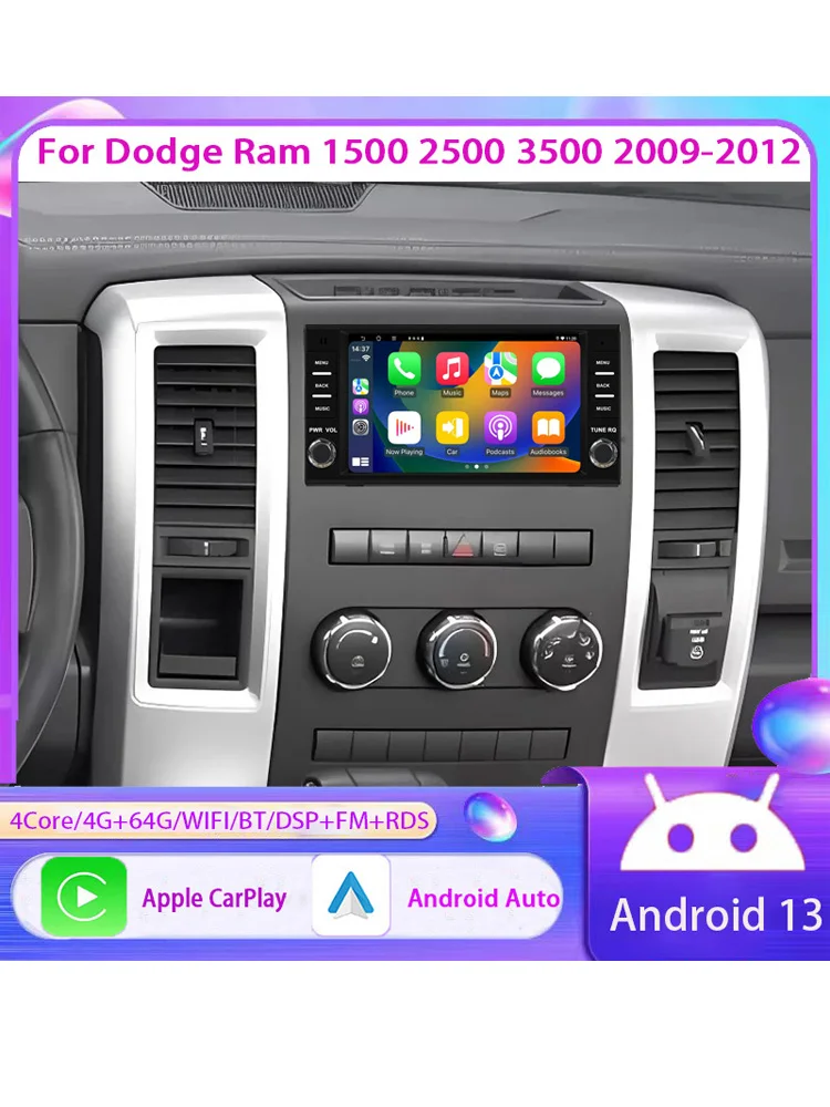 7'' 4+64GB Apple CarPlay Android 15 Auto Head Unit Autoradio voor Dodge Ram 1500 2500 3500 2009-2012 - afbeelding 2