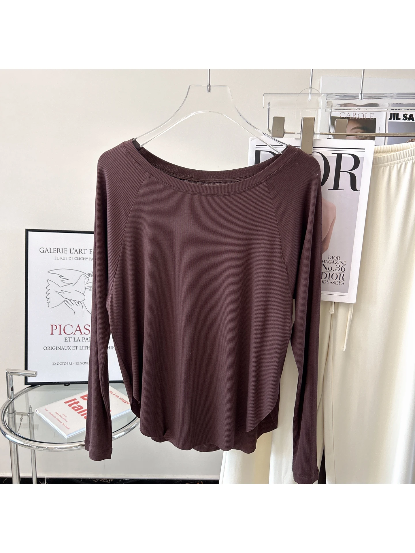 肩出しワンショルダーバットウィングスリーブゆったりフィットネスカバーアップリブ編みモーダルカジュアルスリミングヨガスポーツウェア（女性用）