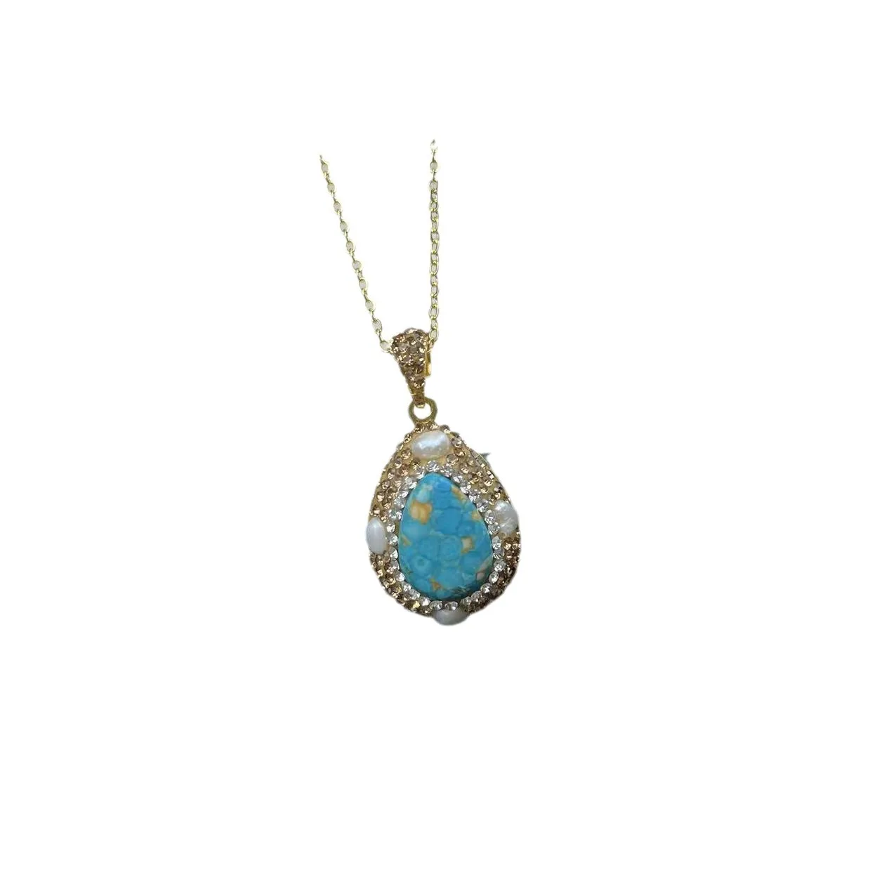 Ore cloisonne turquoise inlaid pearl set Chinese retro jewelry original design clay inlay pendant necklace earring ring bracelet