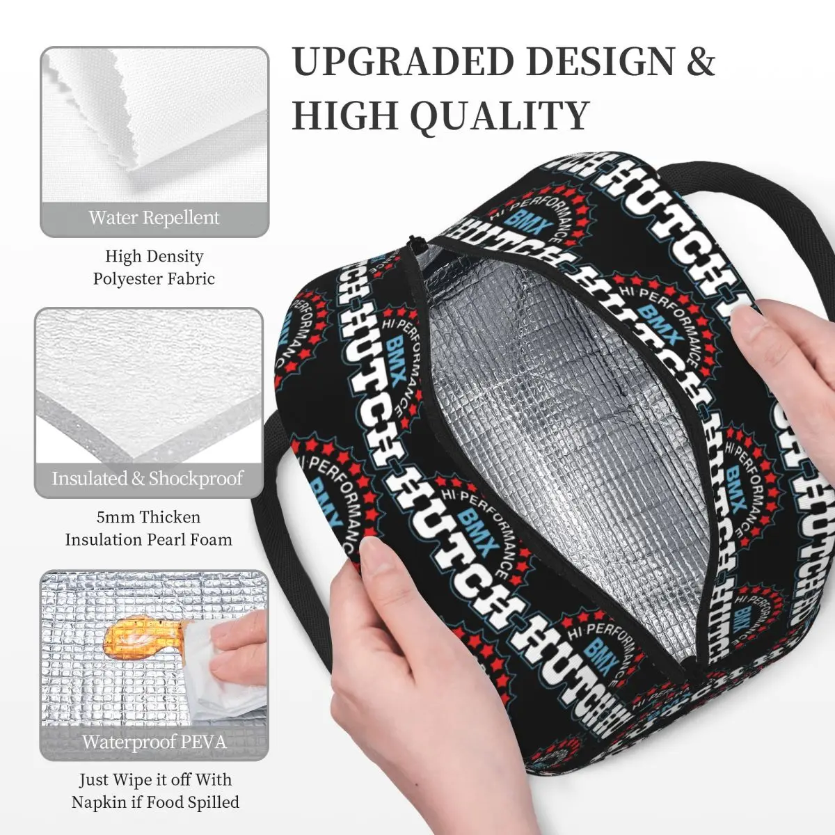Hutch مرحبا الأداء BMX أحمر أبيض أزرق أسود تيم القاضي معزول حقيبة الغداء برودة صندوق طعام حراري حمل صناديق الغداء المحمولة #3