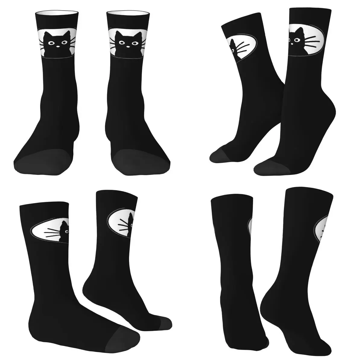 

Black Cat Fac Socks Harajuku Sweat Absorbing Stockings All Season Long Socks Accessories for Unisex Christmas Gifts