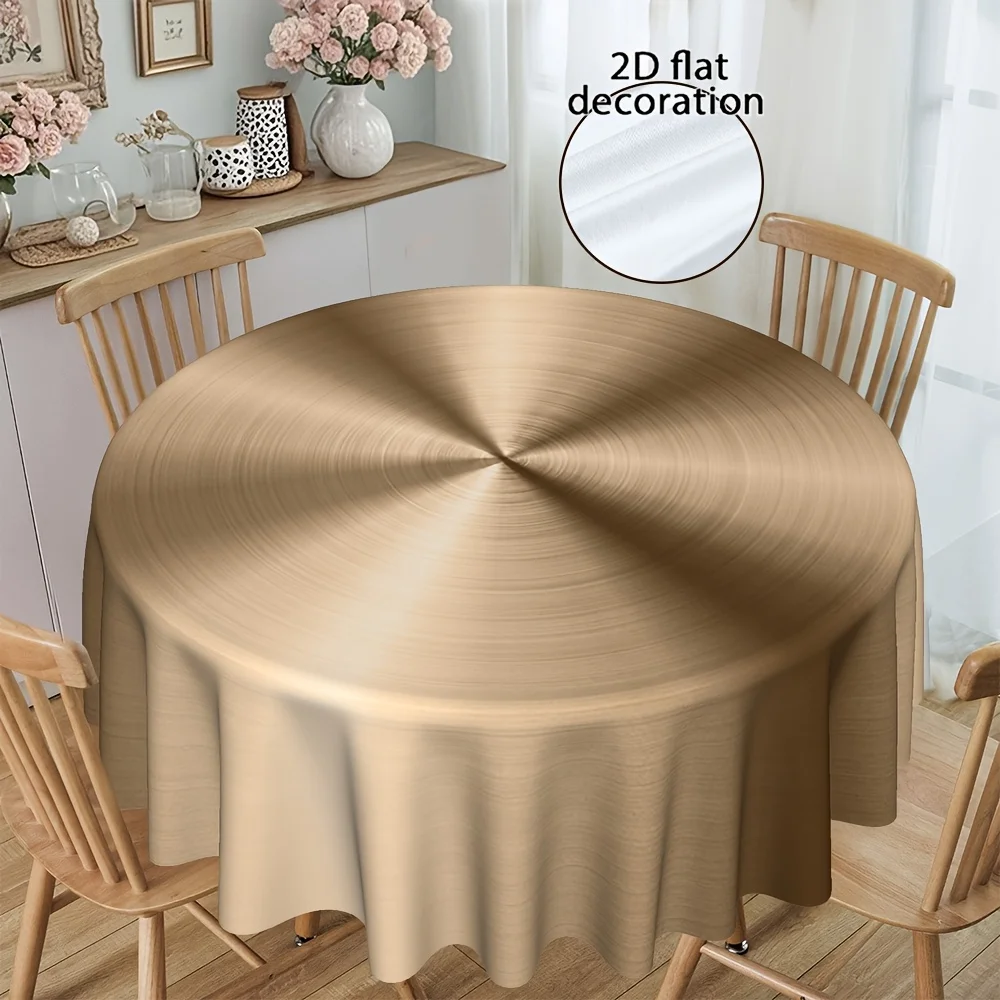 1pc 2D Flat Minimalist Brushed Metal Radial Pattern Printed Kitchen Restaurant Round Tablecloth, 120G/㎡ Twill Polyester
