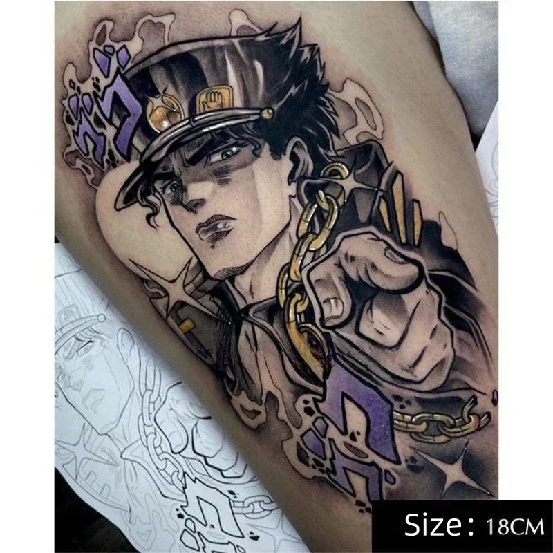 

Cool JoJo's Bizarre Adventure Anime Kujo Jotaro Temporary Tattoos Cartoon Tattoo Body Art Waterproof Fake Tattoo Sticker