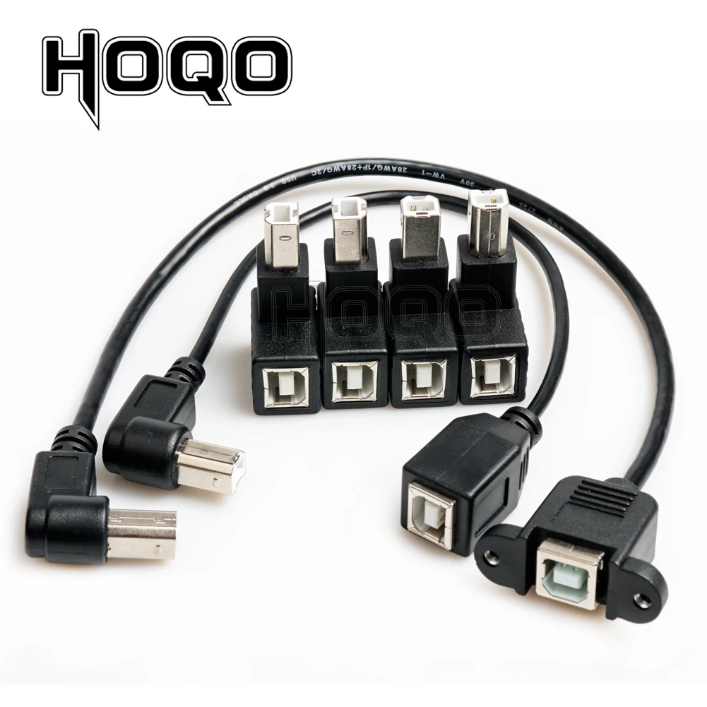 1ft Left/Right Bend USB 2.0 B Male to Female Adapter USB Type B Wire Socket Printer Panel Mount Extension Cable Lock Connector