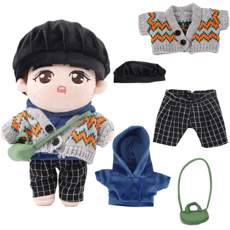 

Latest 5pcs / set For 20 cm Doll Clothes with cute 20cm doll bag 20cm Plush Doll Clothes accessories for Korea Kpop EXO Idol Dol