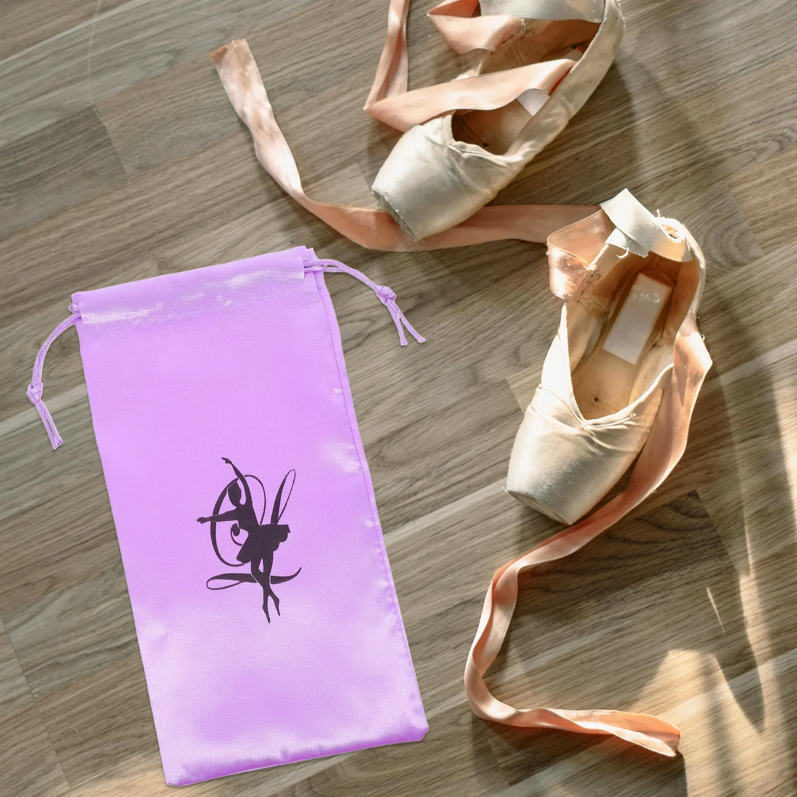 1Pair Drawstring Dance Shoe Bag Satin Ballet Shoe Pouch Large Capacity Storage Lightweight Portable Organizer for Dance Training