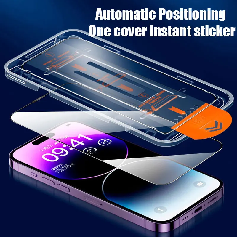 2PCS Dust Free Screen Protector for IPhone 15 14 11 12 13 Pro Max XS XR 14 15 Plus Tempered Glass With Alignment Mounting Cover