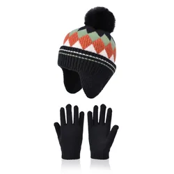 Gorro de lã de malha com luvas para bebês, bebês meninos e meninas, 4 anos, 5 anos, 6 anos, 7 anos, 8 anos, 9 anos, 10 anos, inverno