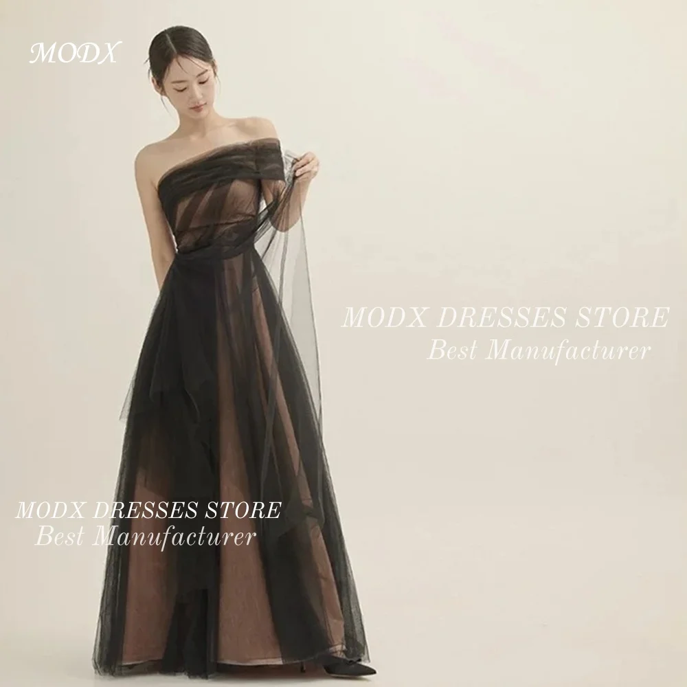 

MODX простые черные корейские вечерние платья с открытыми плечами, женское вечернее платье трапециевидной формы без рукавов по индивидуальному заказу, вечерние платья знаменитостей