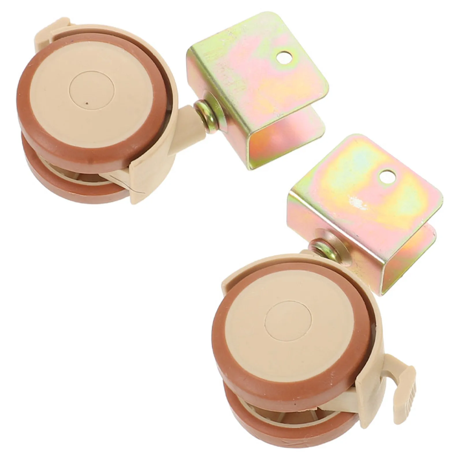 2 Pcs Crib Silent Pulley Furniture Bracket Wheels Baby Bed Casters with Brake Swivel U-bracket view 3