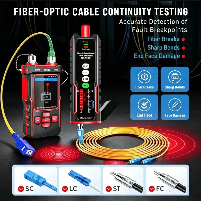 Network Cable Tester Optical Power Meter NCV PoE Detector, Wire Tracer for RJ45 RJ11 CAT3‑CAT6 Fiber Telephone Line NF‑859GT