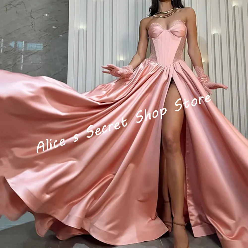 Robes de soirée élégantes en Satin, ligne a fendue sur le côté, robes de bal d'anniversaire personnalisées