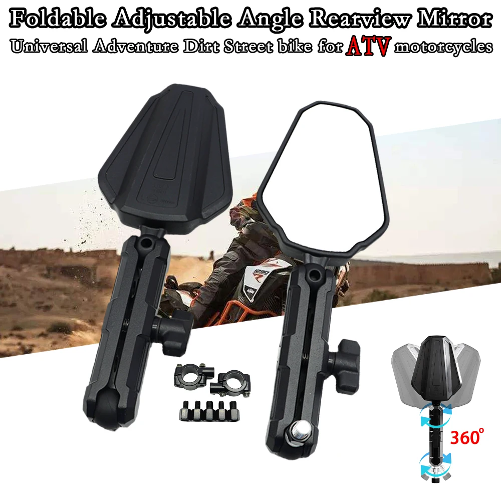

ATV Universal Motorcycle Mirrors ADV Angle Adjustable Folding Handlebar Side Mirrors For Yamaha Adventure Street Bike Accessory