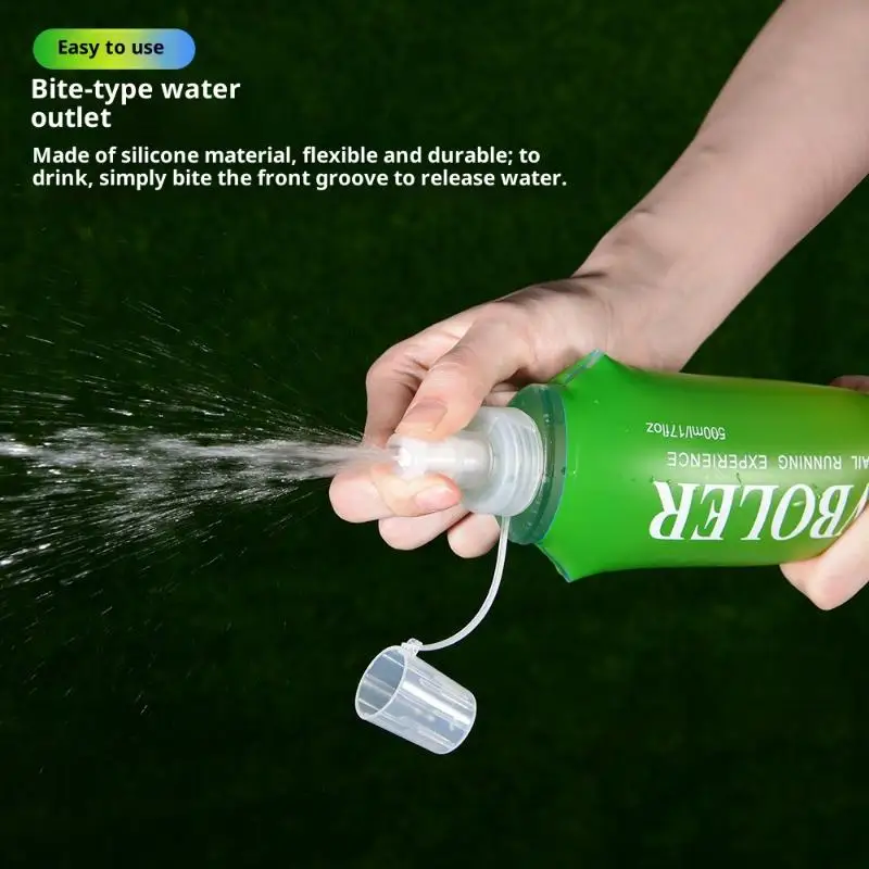 زجاجة مياه محمولة قابلة للطي من مادة TPU قارورة ناعمة قابلة للطي للرياضات الخارجية والمشي لمسافات طويلة والتخييم والجري - زجاجة مياه ناعمة