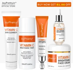 JoyPretty-Vitamina C Cuidados Com A Pele Set, Clareamento facial, manchas escuras creme, soro de limpeza suave, hidratação profunda, Pore Encolhimento Skincare