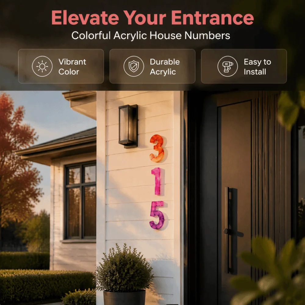 3D Raised House Number Stickers Waterproof Self Adhesive Address Number Sign Multi-Color Acrylic Number Marker Office