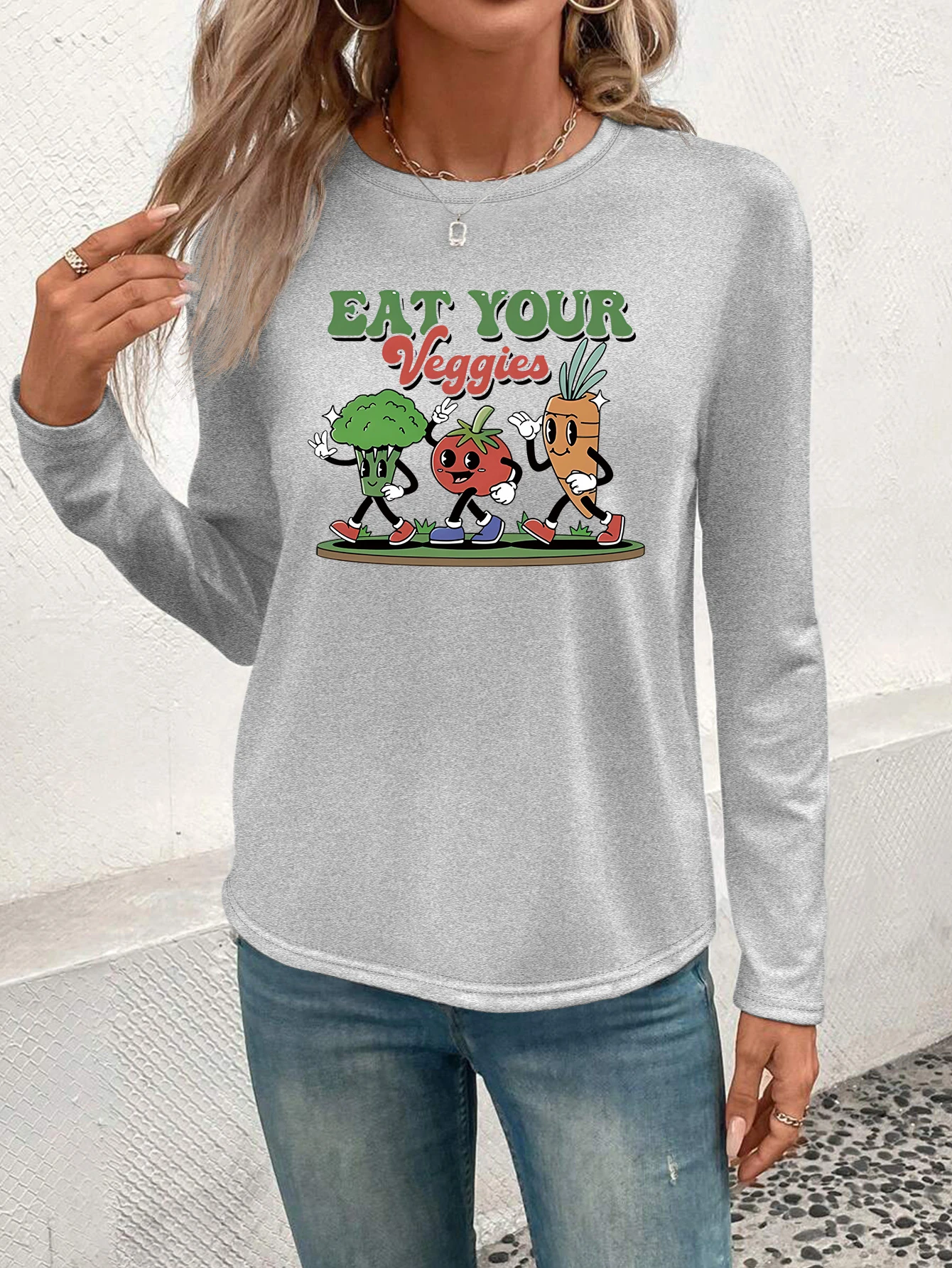 Dames T-shirt met ronde hals en printpatroon, casual T-shirt, normale pasvorm, wasbaar in de machine, veelzijdig voor het hele seizoen, 100% polyester