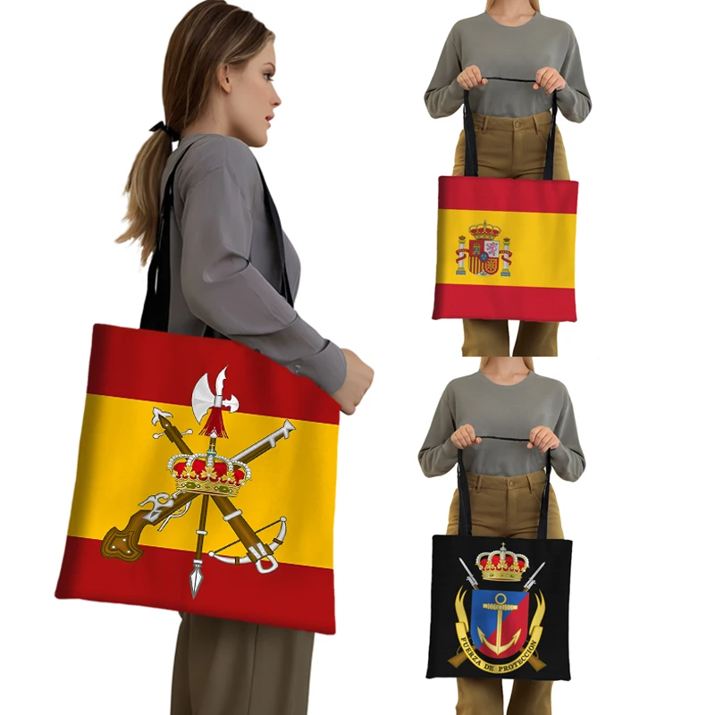 

Spanish Legion Espanola Flag Print Tote Bags Avy Armada Shoulder Bag for Travel Women Handbag Reuseable Grocery Shopping Bag