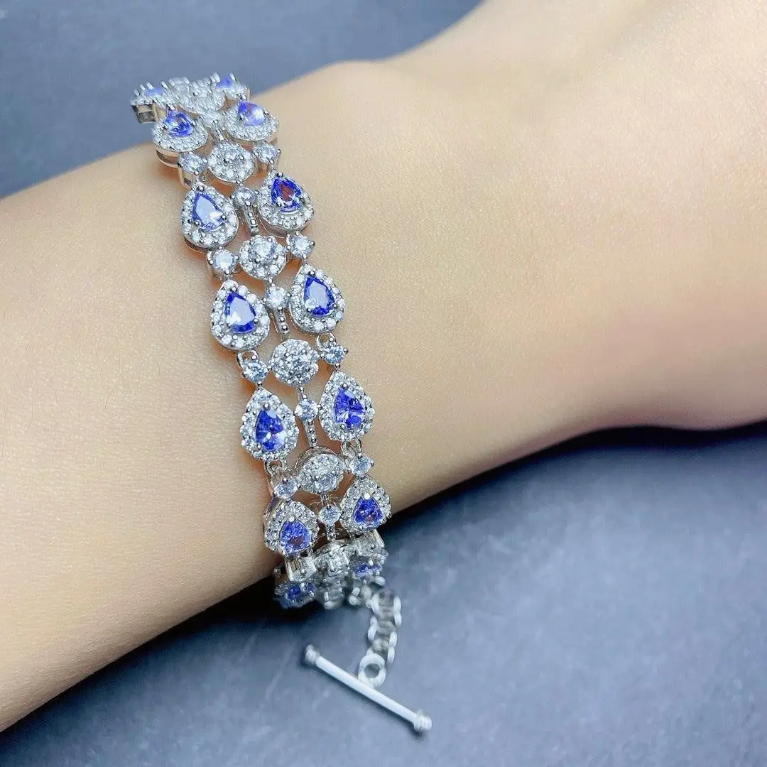 

ZECAA Tanzanite Fine Jewelry Woman Tanzanite Silver Bracelet With Natural Tanzanite Gemstone 3*4mm Lady Tanzanite Bracelet