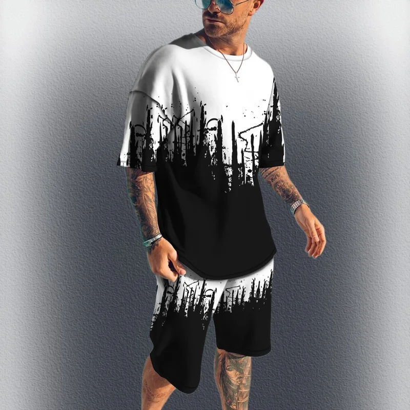 

Men's Casual Sports Suit Printed 3D Format Summer Casual Breathable Crisp Shorts Oversized Men's Top Y2K Style Short Sleeves
