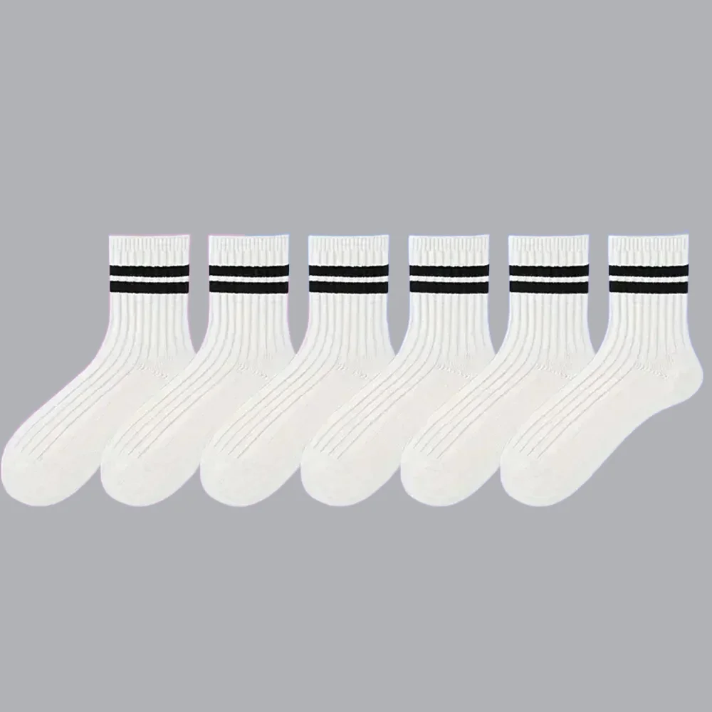 

6/12 Pairs New High Quality Men's Stripe Round Neck Socks Fashion Simple Cotton Socks Breathable Sports Middle-Tube Women Socks