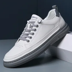 Nieuwe Schoenen Voor Heren Echt Lederen Casual Schoenen Witte Platte Skateboardschoenen Jeugdmode Slip-On Sneaker