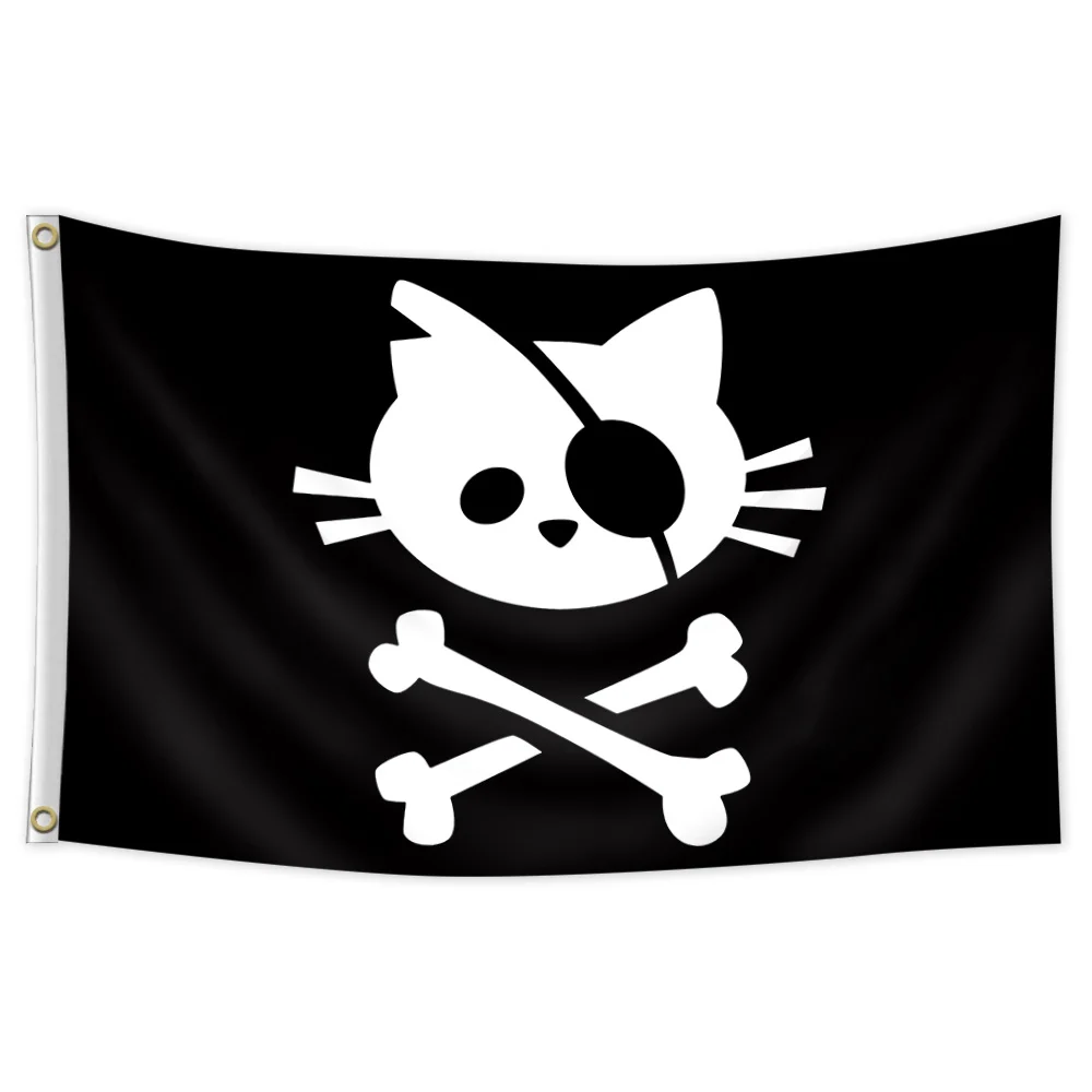 Pirate Cat Flag with Eye Patch Multipurpose Home Garden Decor Vivid Color with 2 Grommets for Activities No Electricity Needed