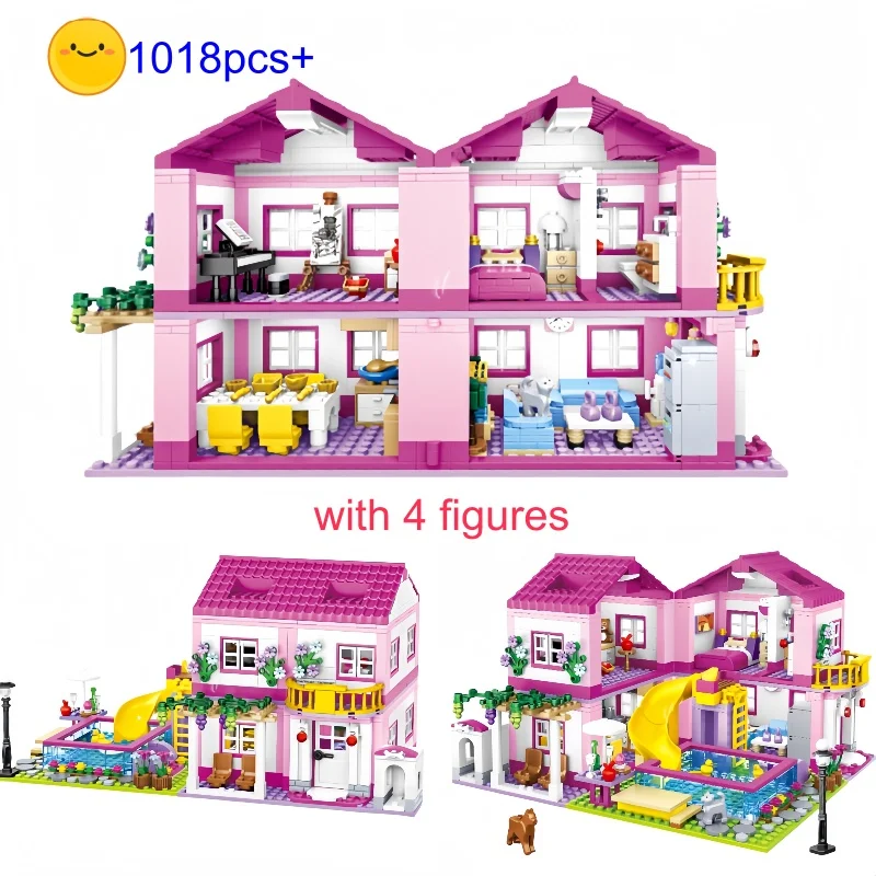 

City House Summer Holiday Villa Castle Building Blocks Sets Swimming Pool DIY Toys for Kids Girls Christmas Birthday Gifts