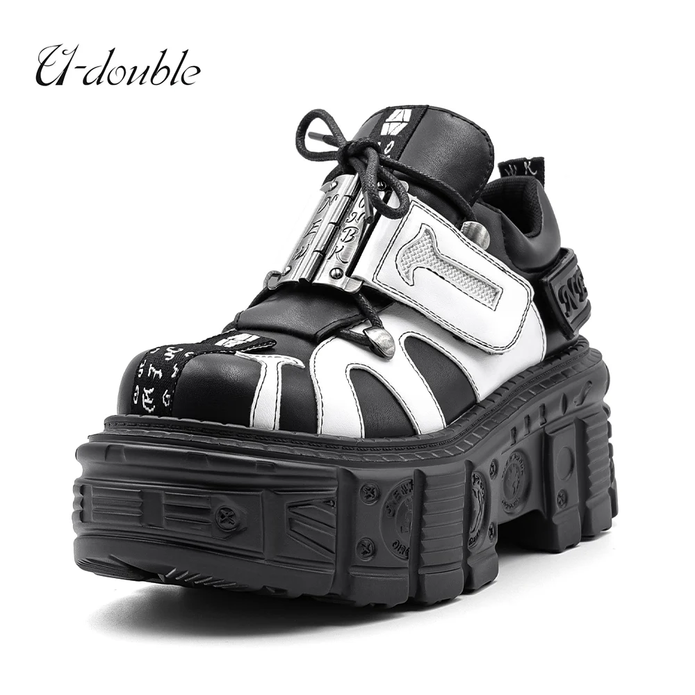 2026 Gothic Ankle Rock Boots New Punk Style Women Shoes Lace-up Heel Height 6CM Platform Shoes Woman Metal Decor Woman Sneakers