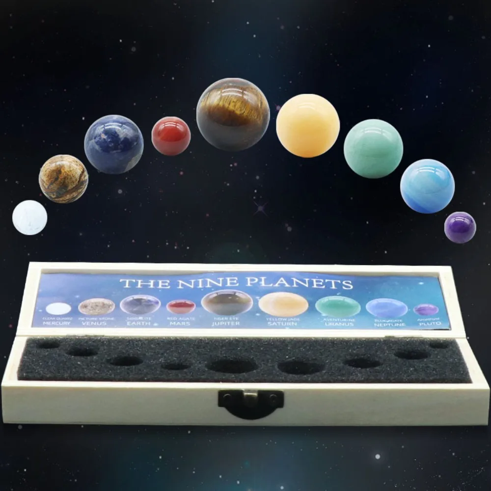 8/9pcs Planets Ball Set Natural Crystal Stones Solar Sun Galaxy System Sphere Round Original Stone School Popular Science Gifts