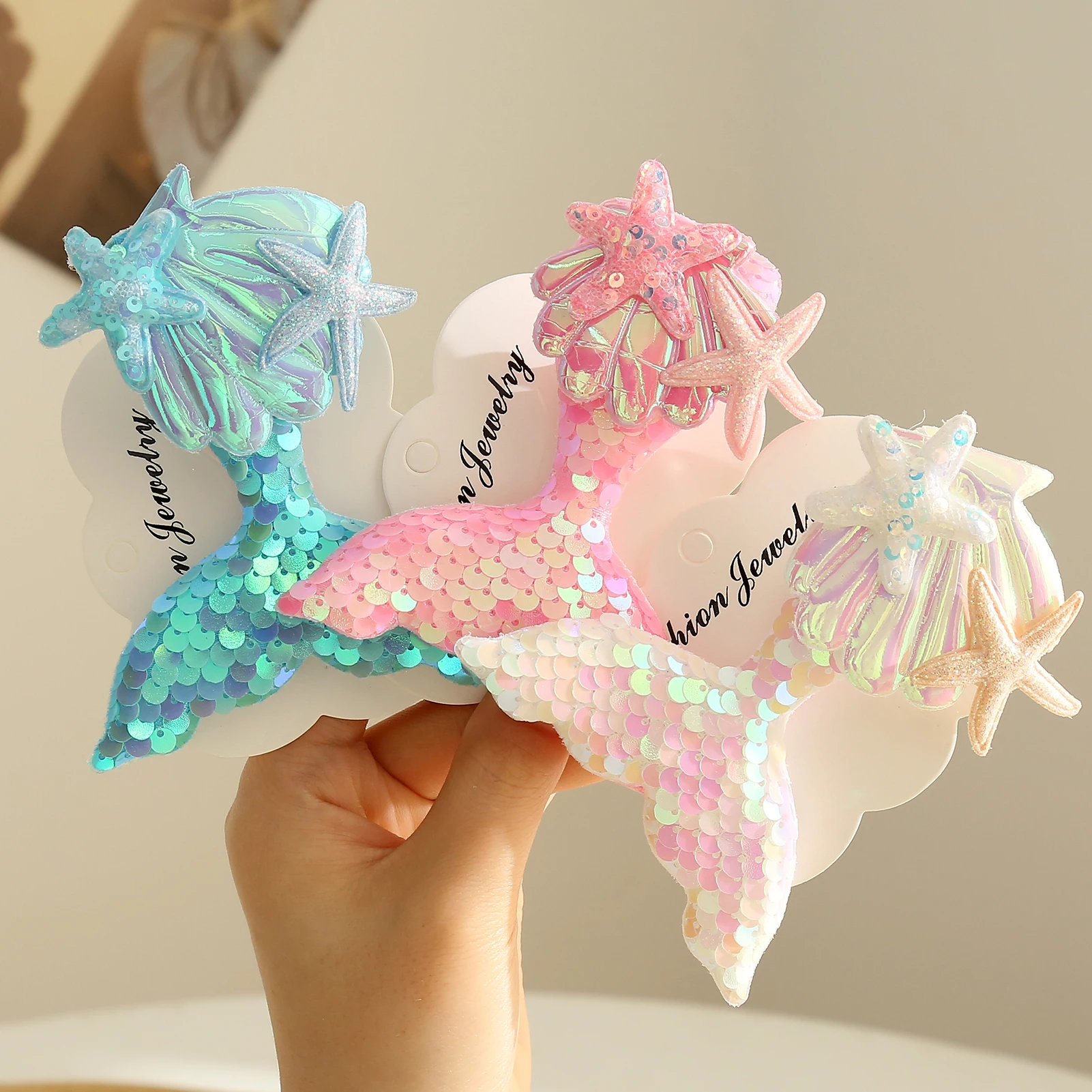 Glitter Mermaid Princess Hairpins Sequins Cute Cartoon Hair Clips for Baby Girls Starfish Shell Hairclip Headdress Accessories