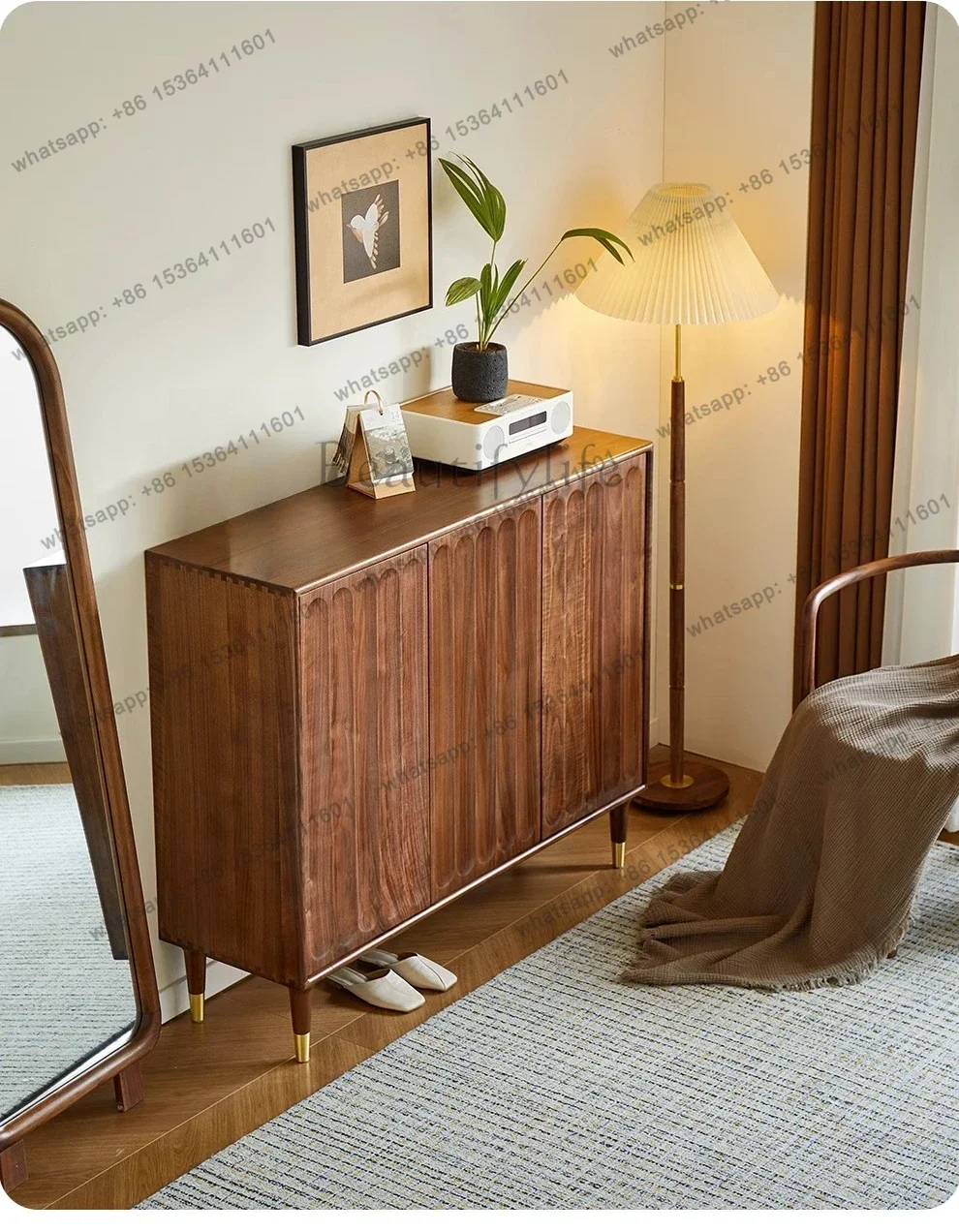 black walnut shoe cabinet, large-capacity entrance cabinet at home door, integrated indoor entry shoe cabinet