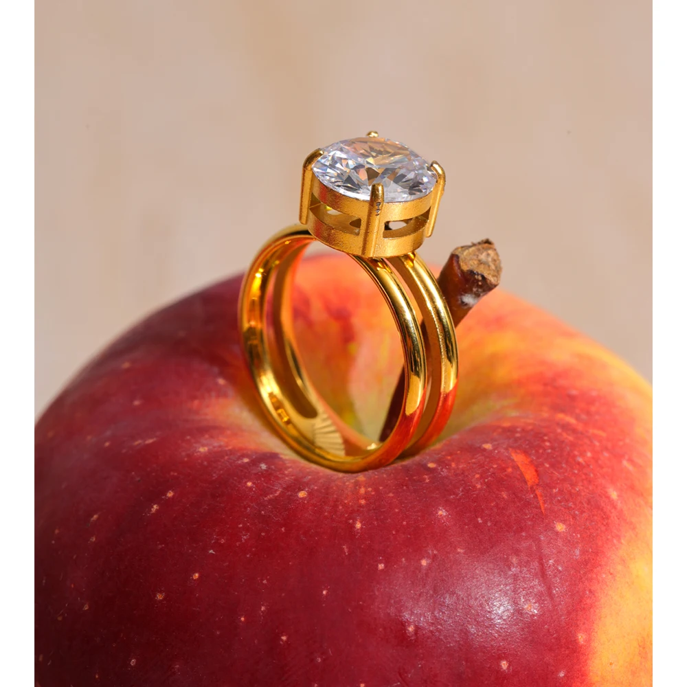 Yhpup Size 678 Casting Stainless Steel Bling Cubic Zirconia Classic Ring 18K Gold PVD Plated Engagement Fashion Delicate Jewelry
