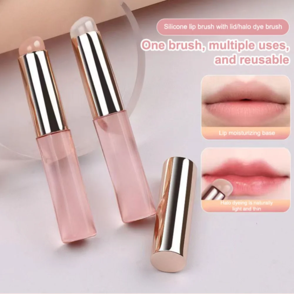 Ronde Kop Siliconen Lippenborstel Met Hoes Zonder Gebroken Lippenstift Borstel Schuine Concealer Borstel Mini Multi-Use Lippenstift Make-Up Borstels