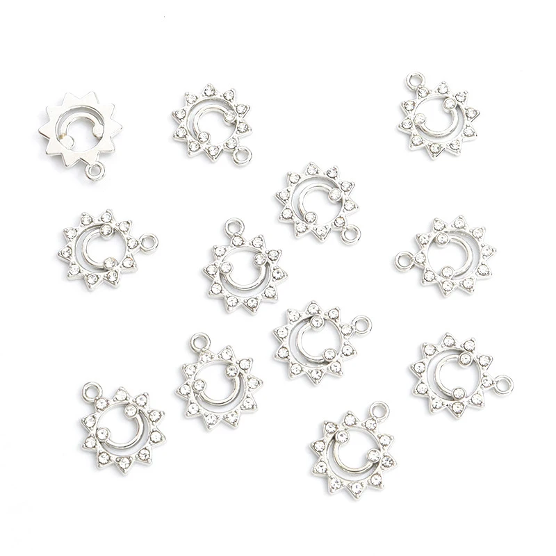 12Pieces DIYKorean-style jewelry accessories: alloy sun smile pendant with diamonds, cute smiley face bracelet, necklace, earrin view 5