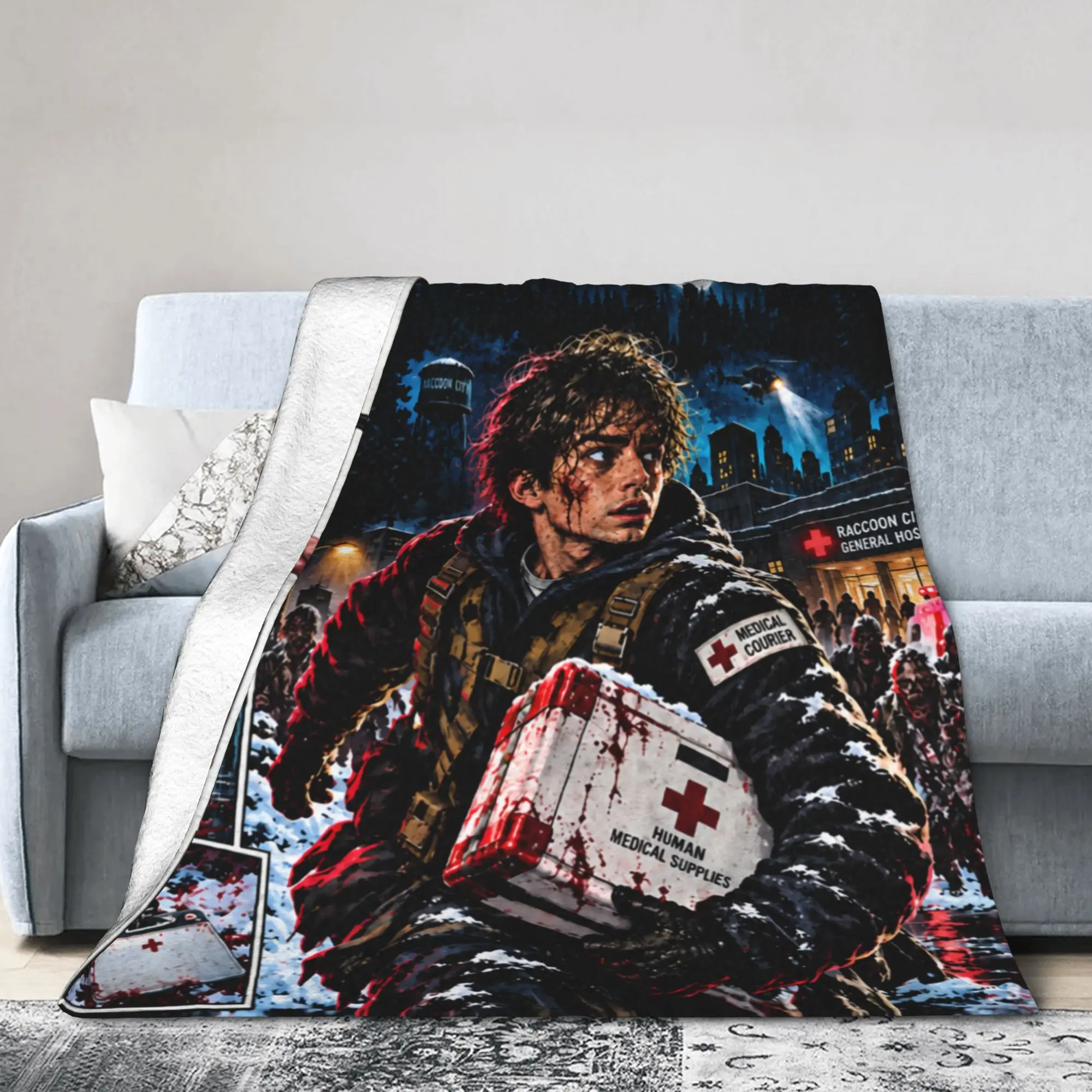 Bryan 2026 RE Movie Raccoon City Horror Movie, Survival Horror Fleece Throw Blanket R-Residents Blanket for Home Couch Bedspread