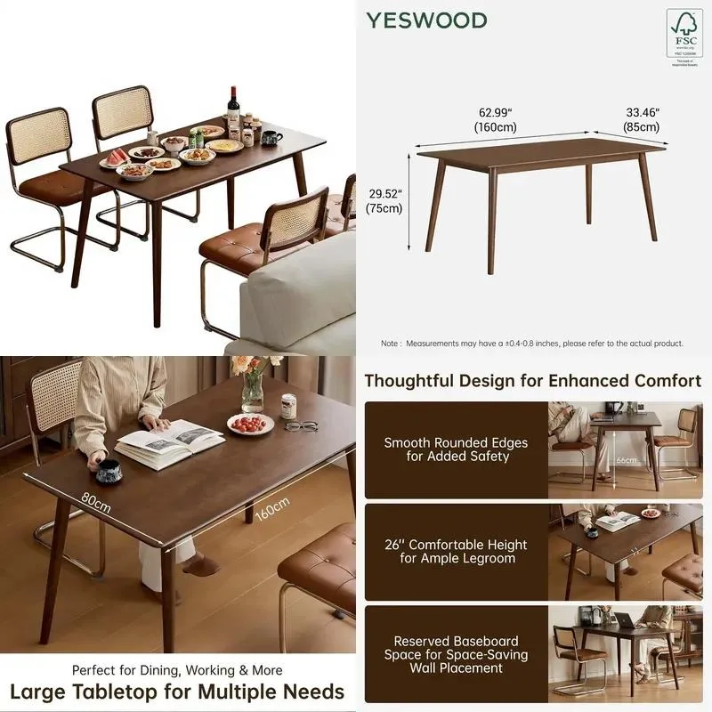 Wholesale Solid Rubber Wood Dining Table 6 Seats Rectangular Farmhouse Modern Heavy Duty Large Kitchen Table