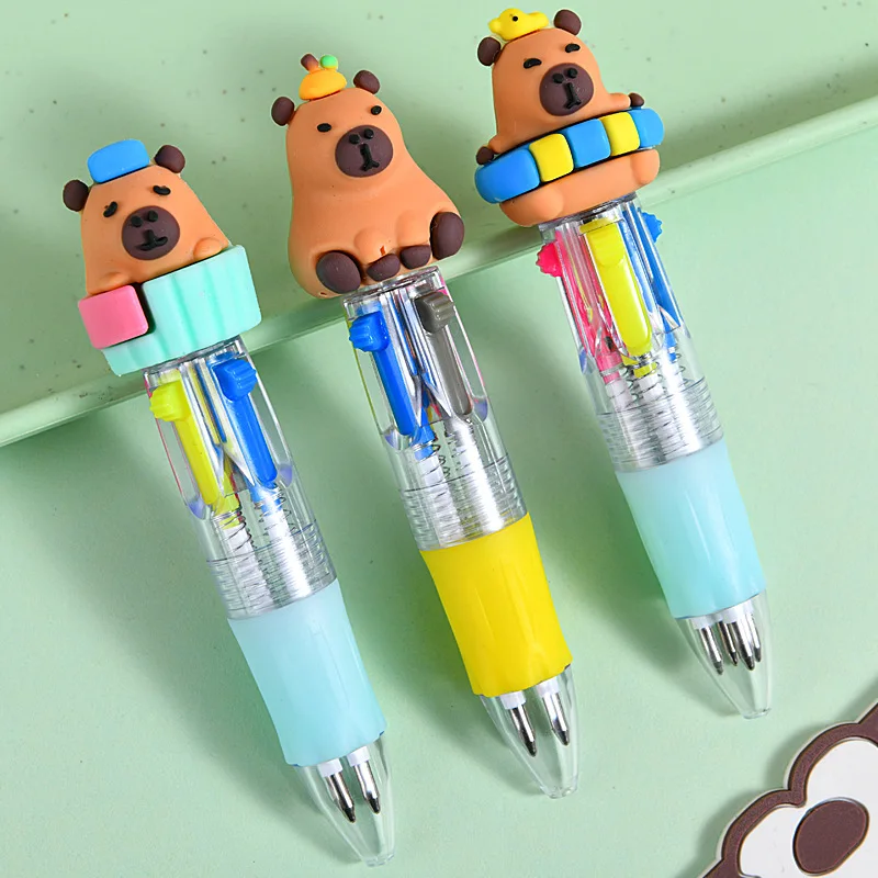 

3 шт./лот, милые мини-куриковые ручки с рисунком капибары, 4 цвета, красочные разноцветные ручки для письма, каваи, школьные и офисные канцелярские принадлежности