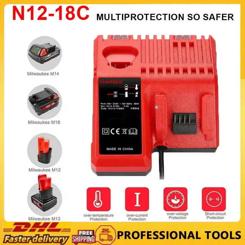 

Замените быстрое литий-ионное зарядное устройство 3A, 12 В, 14 В, 18 В, подходит для Milwaukee M12-18C, двухпортовый многовольтный литий-ионный аккумулятор M12 M18