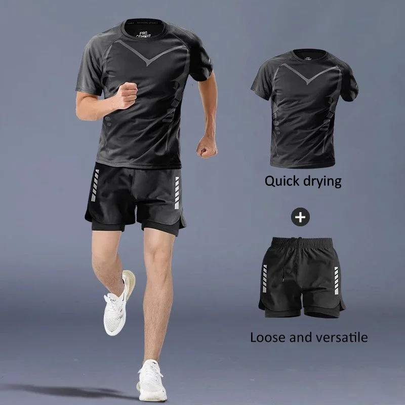 Men's marathon running track and field training short-sleeved shorts quick-drying sports suit