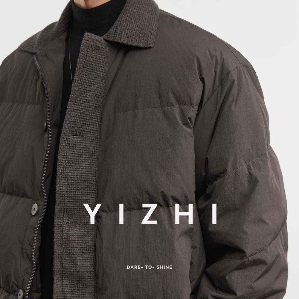 Fashion Men's Lapel Patchwork Down Jacket 2025 Winter New Loose Casual Warm Trendy Outerwear Jacket Top