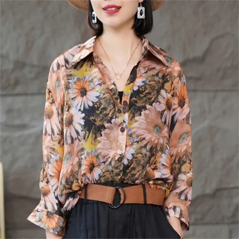 

2023 Summer Casual Thin Jacket Women's Sun Sunscreen Outerwear Women's Thin Shirt Retro Printed Shirt Female Jacket Fashion Top