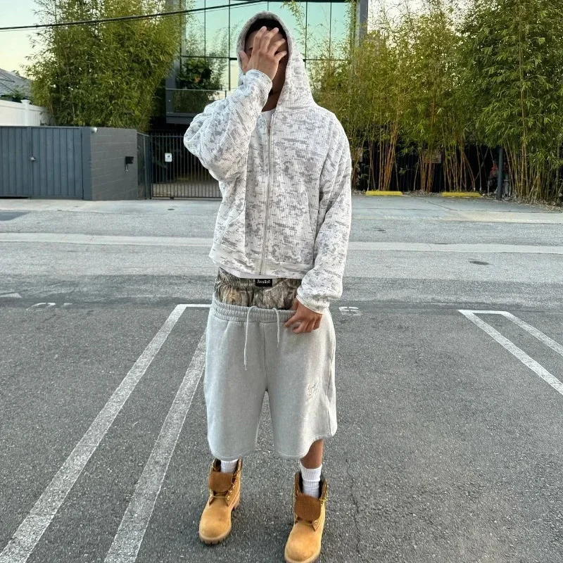 2025 뉴 여름 Y2K 레트로 반바지 위장 패턴 더블 허리 수 놓은 streetwear 여성 하라주쿠 힙합 스포츠 반바지