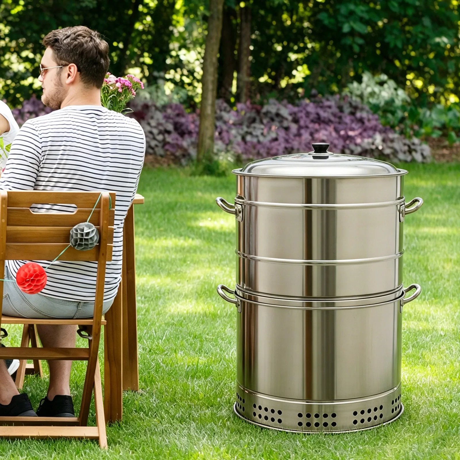 Portable Charcoal Grill 16 Inch, Stainless Steel Hanging BBQ Barrel with 360° Rotation, Smokeless Barbecue Grill with 50 Skewers