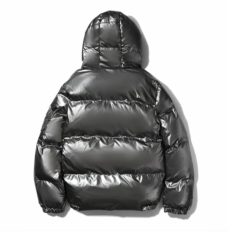 Streetwear Fashion Bright Silver Puffer Jackets for Men Thicken Winter Mens Coats Casual Hooded Cotton Wadded Heated Jacket Men