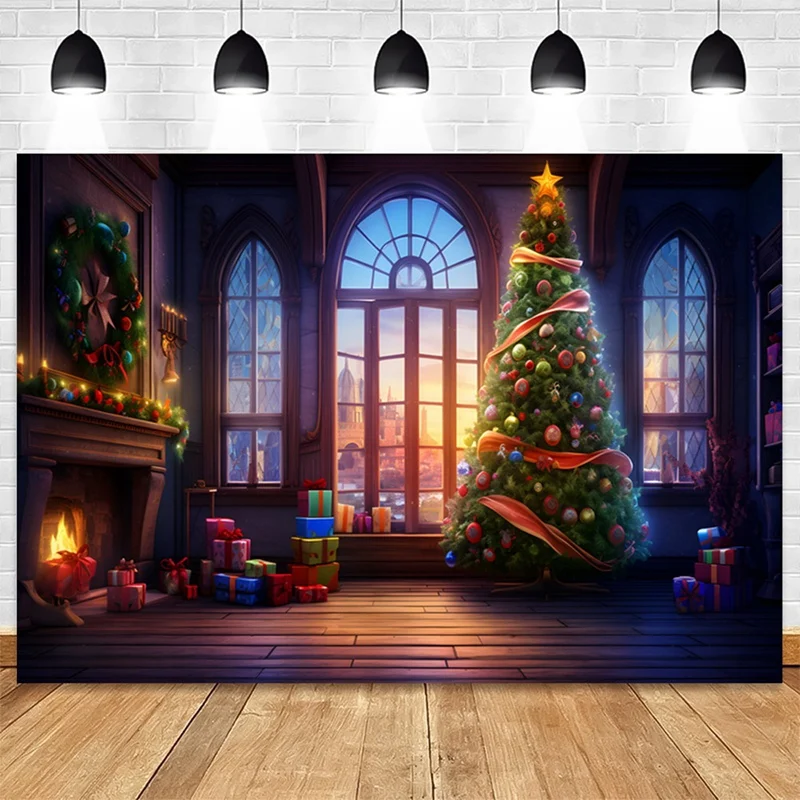 210X150cm Background Cloth Winter Christmas Tree Children's Multifunctional Photography Background Cloth